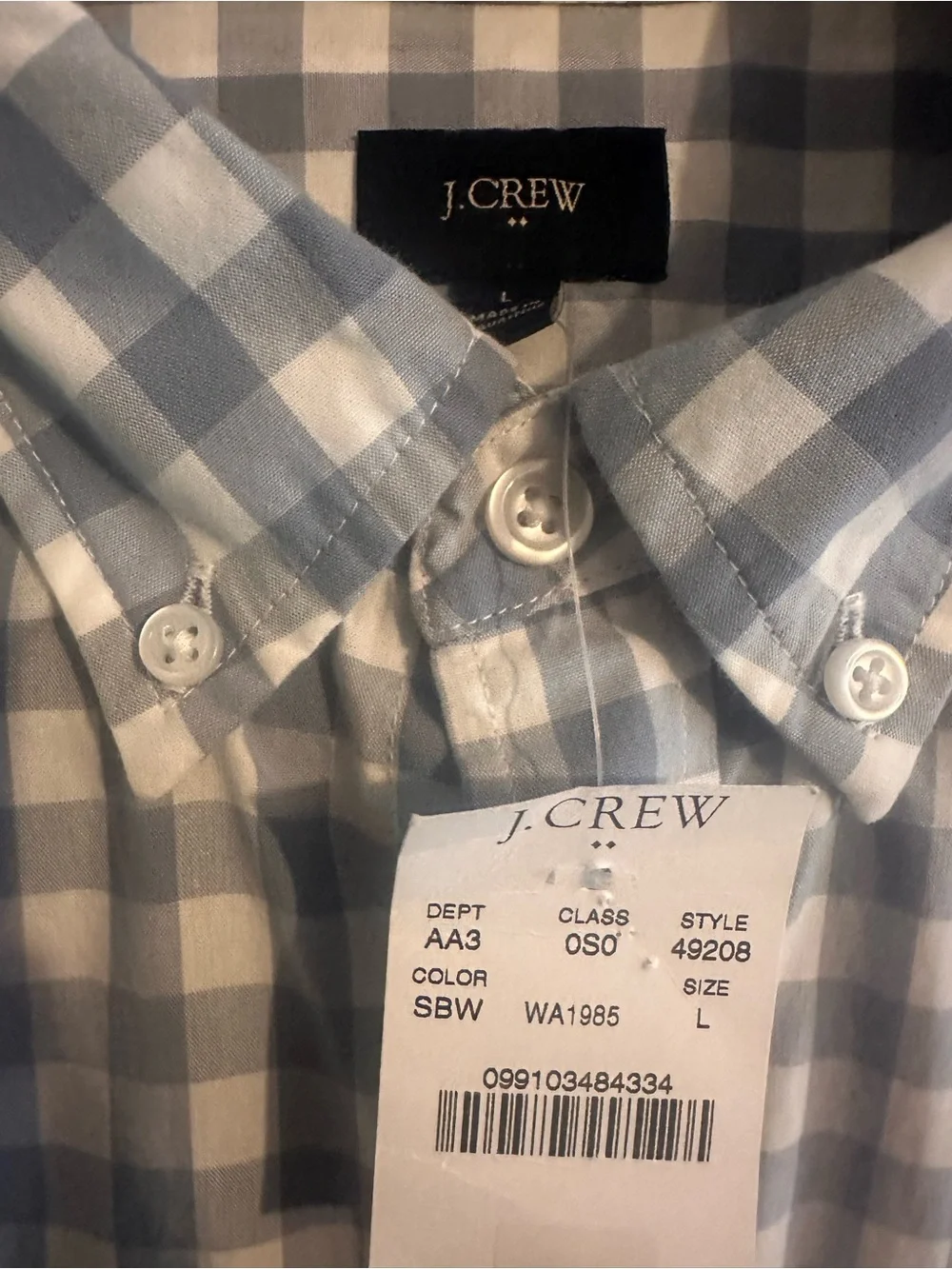 J. Crew Slim Washed Casual Gingham Check Button Down Shirt Slate Blue/White NWT